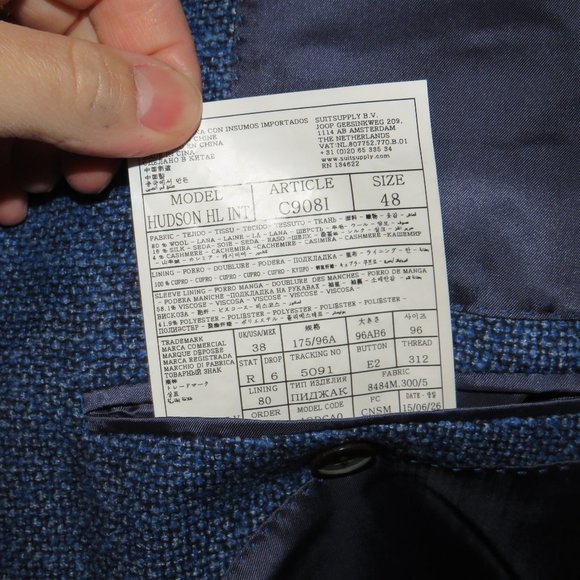 Suitsupply Hudson Fratelli Silk Cashmere Blue Weave Two Button Blazer 38R - Picture 10 of 12